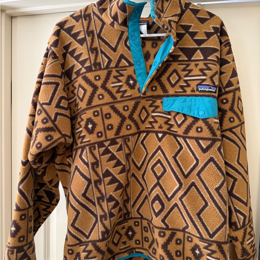 Patagonia Geometric Pattern Fleece Jacket - Brown and Teal
